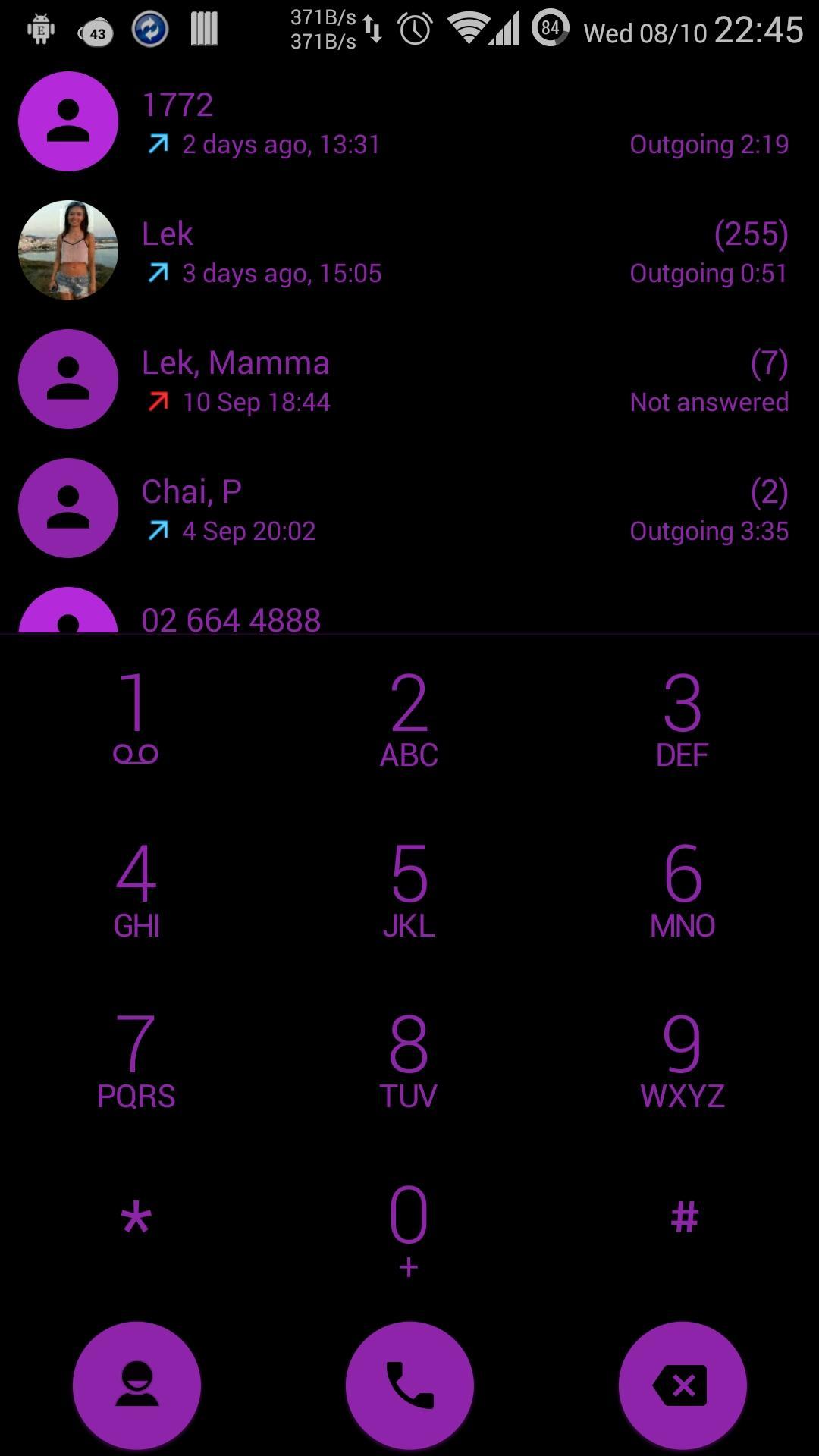 Dialer Theme Flat Black Purple