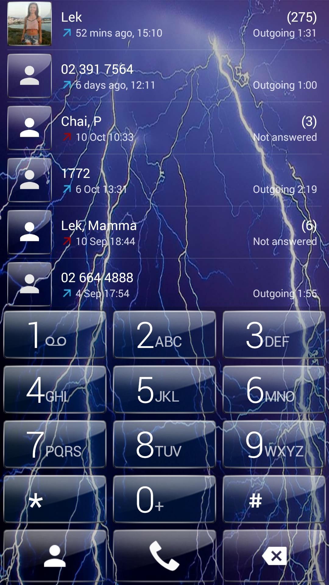 Dialer theme Thunder Glass