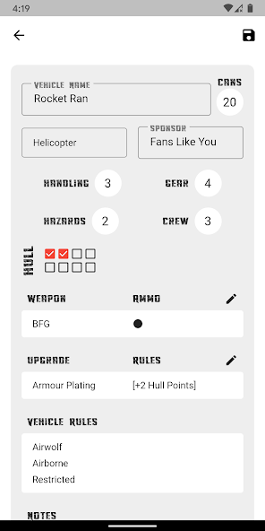 Gaslands Vehicle Editor