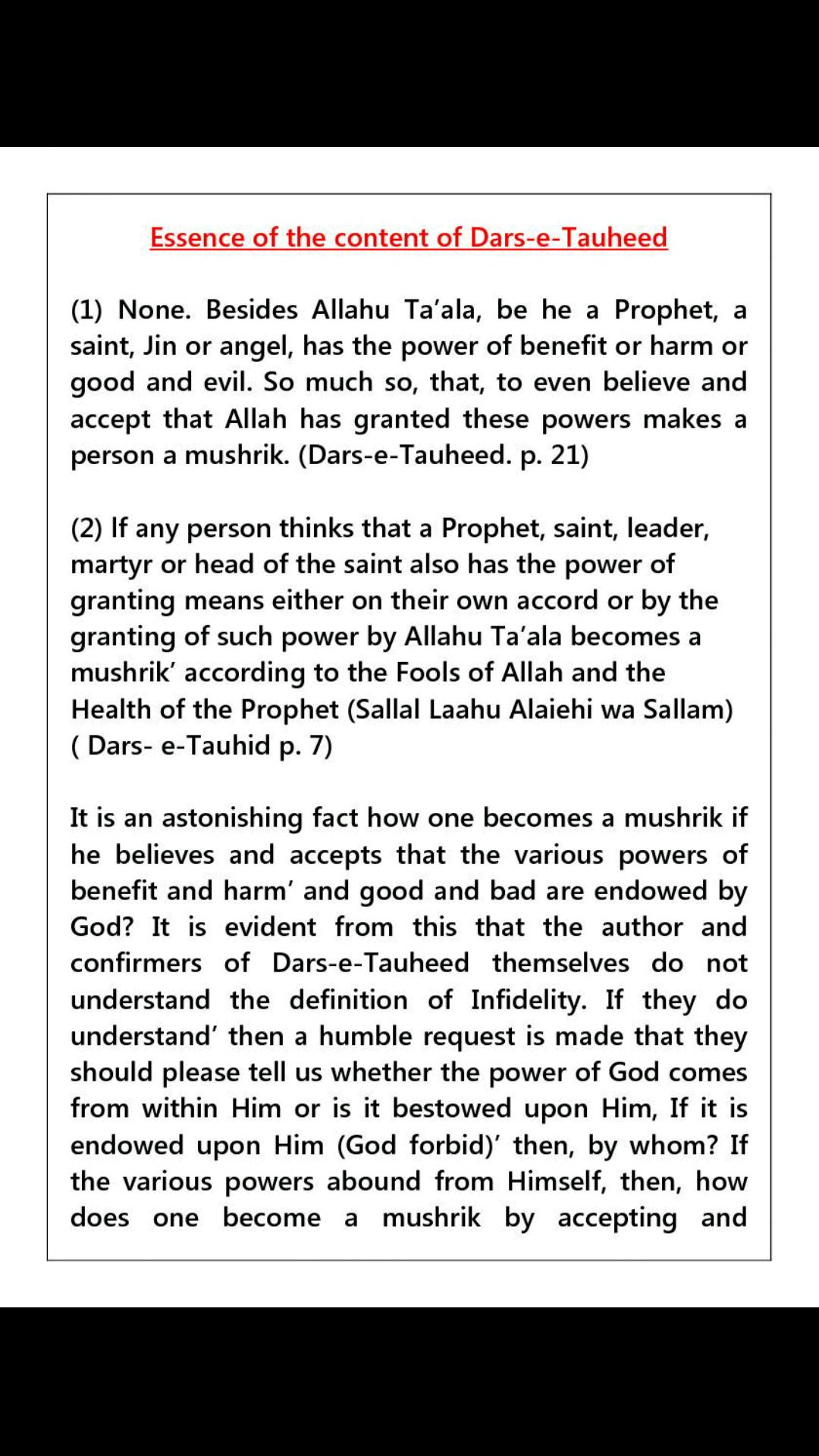 Sunni Darse Tauheed